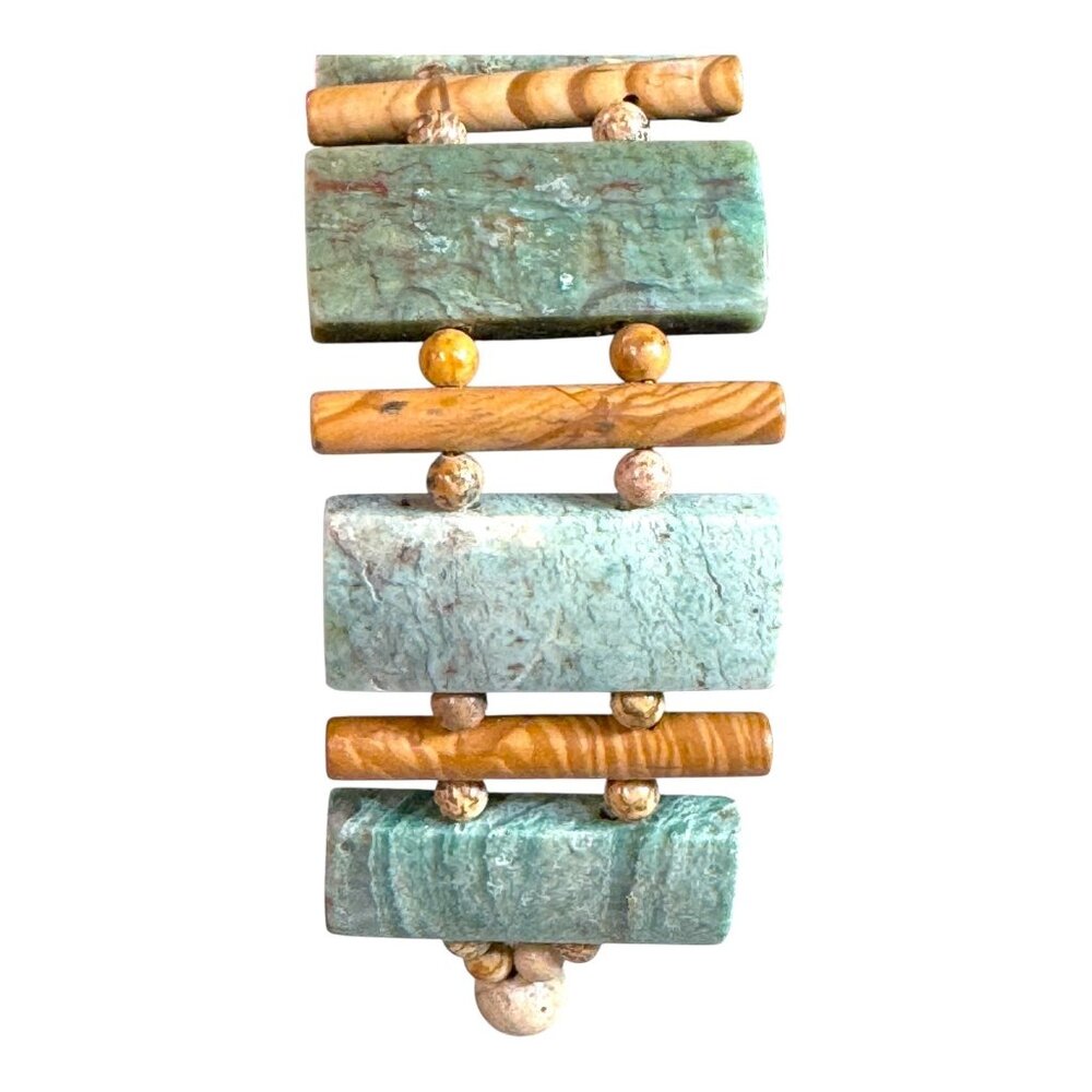 Handmade Adjustable Bracelet Green Jasper & Brown Beads Natural Stone Accents